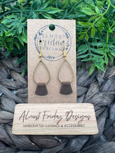 Load image into Gallery viewer, Genuine Leather Earrings - Teardrop - Brown - Metal - Cuff - Leather Wrap - Statement Earrings - Neutral