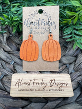 Load image into Gallery viewer, Genuine Leather - Embossed Earrings - Pumpkin- Fall Earrings - Burnt Orange - Orange - Statement Earrings