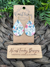 Load image into Gallery viewer, Genuine Leather Earrings - Teardrop - Christmas Earrings - Christmas - Cut Out Earrings - Christmas Holly - Christmas Greenery - Poinsettia - Statement Earrings - Red - White - Green