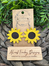 Load image into Gallery viewer, Genuine Leather Earrings - Sunflower Earrings - Yellow - Brown - Suede - Fall Leather Genuine Leather Earrings - Fall Earrings - Floral - Statement Earrings