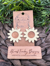 Load image into Gallery viewer, Genuine Leather Earrings - Sunflower Earrings - Yellow - Tan - Fall Leather Genuine Leather Earrings - Fall Earrings - Floral - Statement Earrings