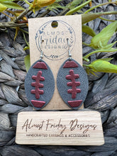 Load image into Gallery viewer, Genuine Leather Earrings - Manheim Central - Barons - Maroon - Gray - Leaf Cut - Fall Leather Genuine Leather Earrings - Football Print - Football Earrings - Statement Earrings