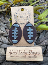 Load image into Gallery viewer, Genuine Leather Earrings - Manheim Central - Barons - Maroon - Gray - Leaf Cut - Fall Leather Genuine Leather Earrings - Football Print - Football Earrings - Statement Earrings