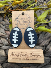 Load image into Gallery viewer, Genuine Leather Earrings - Penn State - Nittany Lions - Blue - White - Leaf Cut - Fall Leather Genuine Leather Earrings - Football Print - Football Earrings - Statement Earrings