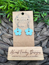 Load image into Gallery viewer, Genuine Leather Earrings - Floral - Aqua - Flowers - Summer Earrings - Statement Earrings - Spring - Young Girls