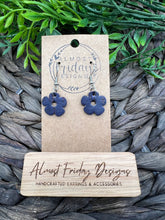 Load image into Gallery viewer, Genuine Leather Earrings - Floral - Navy - Flowers - Summer Earrings - Statement Earrings - Spring - Young Girls