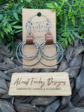 Load image into Gallery viewer, Metal Hoop Earrings - Hammered Ring - Silver Hoops - Hoop Earrings - Hoops - Brown - Genuine Leather Cuff - Statement Earrings