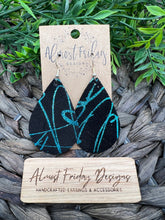 Load image into Gallery viewer, Genuine Leather Earrings - Teardrop - Black - Metallic - Blue - Suede - Swirls - Statement Earrings