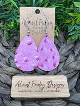 Load image into Gallery viewer, Genuine Leather Earrings - Teardrop Earrings - Pink Leather - Summer Earrings - Statement - Dots Earrings