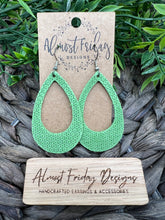 Load image into Gallery viewer, Genuine Leather Earrings - Cut Out Teardrop Earrings - Green - Statement Earrings - Honeycomb