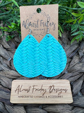 Load image into Gallery viewer, Genuine Leather Earrings - Teardrop Earrings - Aqua - Braided Leather - Fishtail - Statement Earrings