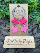 Load image into Gallery viewer, Genuine Leather Earrings - Embossed - Floral - Pink - Dark Pink - Light Pink - Flowers - Spring - Summer - Summer Earrings - Statement Earrings - Spring