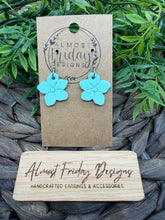 Load image into Gallery viewer, Genuine Leather Earrings - Embossed - Floral - Aqua - Flowers - Spring - Summer - Summer Earrings - Statement Earrings - Spring