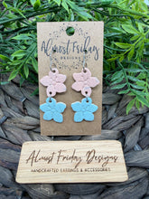 Load image into Gallery viewer, Genuine Leather Earrings - Embossed - Floral - Sage - Peach - Coral - Flowers - Spring - Summer - Summer Earrings - Statement Earrings - Spring