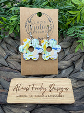 Load image into Gallery viewer, Genuine Leather Earrings - Floral - White - Blue - Yellow - Sage - Flowers - Pink - Spring - Summer - Summer Earrings - Statement Earrings - Spring