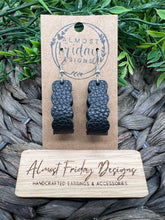Load image into Gallery viewer, Genuine Leather Earrings - Black - Loop Earrings - Textured Leather - Statement Earrings - Scalloped Loop