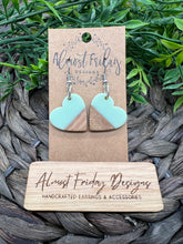 Load image into Gallery viewer, Wood Earrings - Hearts - Mint - Statement Earrings - Valentine's Day - Acrylic Earrings