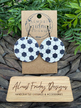 Load image into Gallery viewer, Genuine Leather Earrings - Soccer - Soccer Earrings - Round - Sports - Black and White - Statement Earrings
