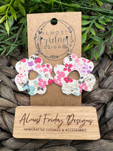 Load image into Gallery viewer, Genuine Leather Earrings - Modern Flower - Watercolor Flowers - Flowers- Floral - Blue - Purple - Pink - Statement Earrings - Spring - Summer
