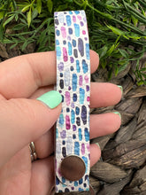 Load image into Gallery viewer, Genuine Leather Key Chain Wristlet - Genuine Leather Accessories - Key Wristlet - Blue - Purple - White -Aqua -Dots - Lines - Key Chain - Abstract