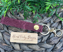 Load image into Gallery viewer, Genuine Leather Wristlet - Genuine Leather Accessories - Wristlet - Key Chain - Western Saddle - Suede - Embossed Leather - Burgundy