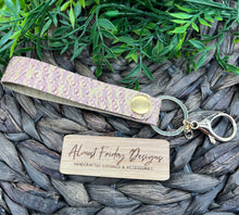 Load image into Gallery viewer, Genuine Leather Wristlet - Genuine Leather Accessories - Wristlet - Key Chain - Rose Gold - Gold - Metallic - Basket - Embossed Leather