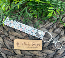 Load image into Gallery viewer, Genuine Leather Key Chain Wristlet - Genuine Leather Accessories - Key Wristlet - Key Chain - Spots - Gray - Pink