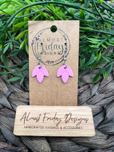 Load image into Gallery viewer, Genuine Leather Earrings - Falling Leaf - Pink - Embossed - Small - Statement Earrings - Leather