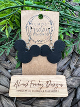 Load image into Gallery viewer, Genuine Leather Earrings - Mickey Earrings - Winter - Black - Cut Out Earrings - Matte Black - Statement Earrings