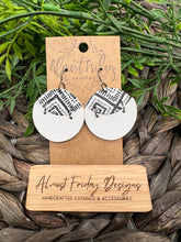 Load image into Gallery viewer, Genuine Leather - Two Piece Circle - Circle Earrings - Chevron - Neutral - Black and White - Boho - Diamonds - Statement Earrings