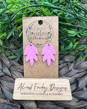 Load image into Gallery viewer, Genuine Leather Earrings - Falling Leaf - Pink - Embossed - Statement Earrings - Leather
