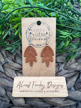 Load image into Gallery viewer, Genuine Leather Earrings - Falling Leaf - Brown - Saddle - Embossed - Statement Earrings - Leather - Nuetral