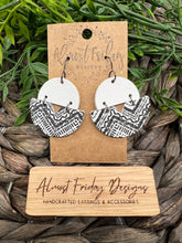 Load image into Gallery viewer, Genuine Leather - Two Piece Earring - Half Circle - Chevron - Black and White - Boho - Diamonds - Statement Earrings - Neutral