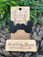 Load image into Gallery viewer, Genuine Leather Earrings - Mickey Earrings - Winter - Black - Textured Leather - Cut Out Earrings - Statement Earrings