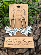 Load image into Gallery viewer, Genuine Leather Earrings - Wood - Arch Window - Petal - Eucalyptus - Plant - White - Green - Statement Earrings