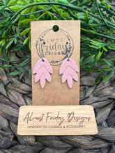 Load image into Gallery viewer, Genuine Leather Earrings - Falling Leaf - Dusty Pink - Mauve - Embossed - Statement Earrings - Leather