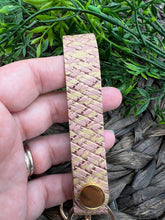 Load image into Gallery viewer, Genuine Leather Wristlet - Genuine Leather Accessories - Wristlet - Key Chain - Rose Gold - Gold - Metallic - Basket - Embossed Leather