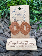 Load image into Gallery viewer, Genuine Leather Earrings - Diamond - Scallop - Brown - Saddle - Embossed - Statement Earrings - Leather
