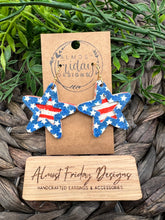 Load image into Gallery viewer, Genuine Leather Earrings - Red - Blue - Patriotic Earrings -Layered - Star - American Flag - Stars and Stripes - 4th of July - Independence Day - USA - Olympics