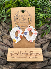 Load image into Gallery viewer, Genuine Leather Earrings - Diamond - Scallop - White - Pink - Navy Red - Mustard - Gray - Dots - Polka Dots - Embossed - Statement Earrings - Leather