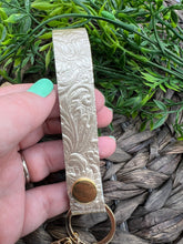 Load image into Gallery viewer, Genuine Leather Wristlet - Genuine Leather Accessories - Wristlet - Key Chain - Champagne - Gold - Western Saddle
