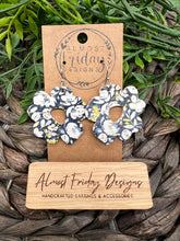 Load image into Gallery viewer, Genuine Leather Earrings - Modern Flowers - Pansy - Navy - Blue - Green - White - Flowers - Floral - Statement Earrings