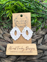 Load image into Gallery viewer, Genuine Leather Earrings - Diamond - Scallop - Pink - White - Rain Drops - Embossed - Statement Earrings - Leather