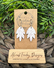 Load image into Gallery viewer, Genuine Leather Earrings - Falling Leaf - Pink - White - Rain Drops - Embossed - Statement Earrings - Leather