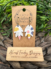 Load image into Gallery viewer, Genuine Leather Earrings - Falling Leaf - White - Pink - Navy Red - Mustard - Gray - Dots - Polka Dots - Embossed - Statement Earrings - Leather