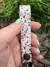 Load image into Gallery viewer, Genuine Leather Key Chain Wristlet - Genuine Leather Accessories - Key Wristlet - Key Chain - Spots - Gray - Pink