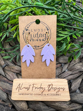 Load image into Gallery viewer, Genuine Leather Earrings - Diamond - Falling Leaf - Purple - Embossed - Statement Earrings - Leather