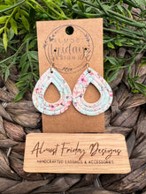 Load image into Gallery viewer, Genuine Leather Earrings - Embossed Teardrop - Cherry Blossoms - Pink - Blue - Flowers - Floral - Statement Earrings - Textured Leather