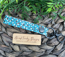 Load image into Gallery viewer, Genuine Leather Wristlet - Genuine Leather Accessories - Wristlet - Key Chain - Black - White - Teal - Dots - Polka Dots