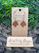 Load image into Gallery viewer, Genuine Leather Earrings - Falling Leaf - Brown - Saddle - Small - Embossed - Statement Earrings - Leather - Nuetral